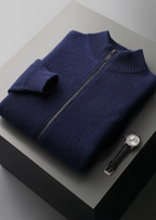 PURE EXTRA-FINE MERINO WOOL RIBBED CARDIGAN