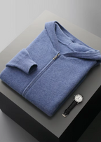 PURE EXTRA-FINE MERINO WOOL RIBBED ZIP HOODIE