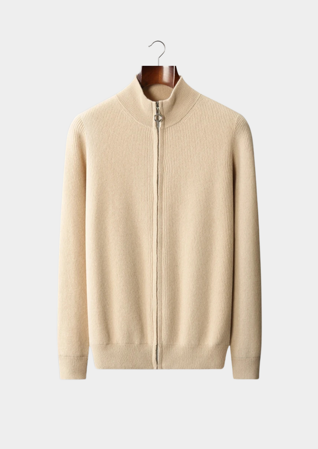 PURE EXTRA-FINE MERINO WOOL RIBBED ZIP CARDIGAN