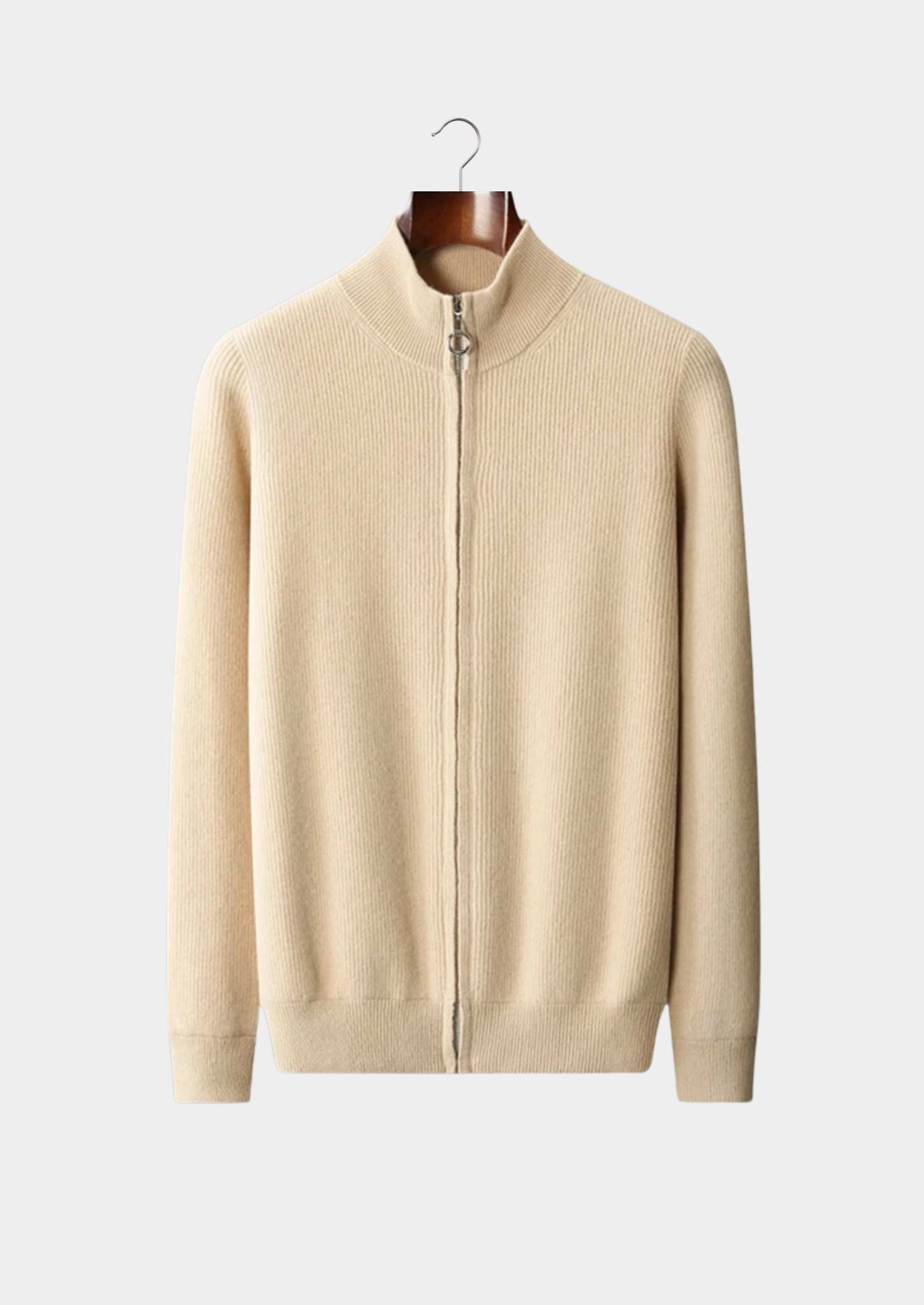 PURE EXTRA-FINE MERINO WOOL RIBBED ZIP CARDIGAN