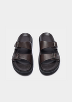 DOUBLE BUCKLE RESORT SANDAL - Dark Brown
