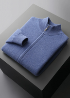 PURE EXTRA-FINE MERINO WOOL RIBBED ZIP CARDIGAN