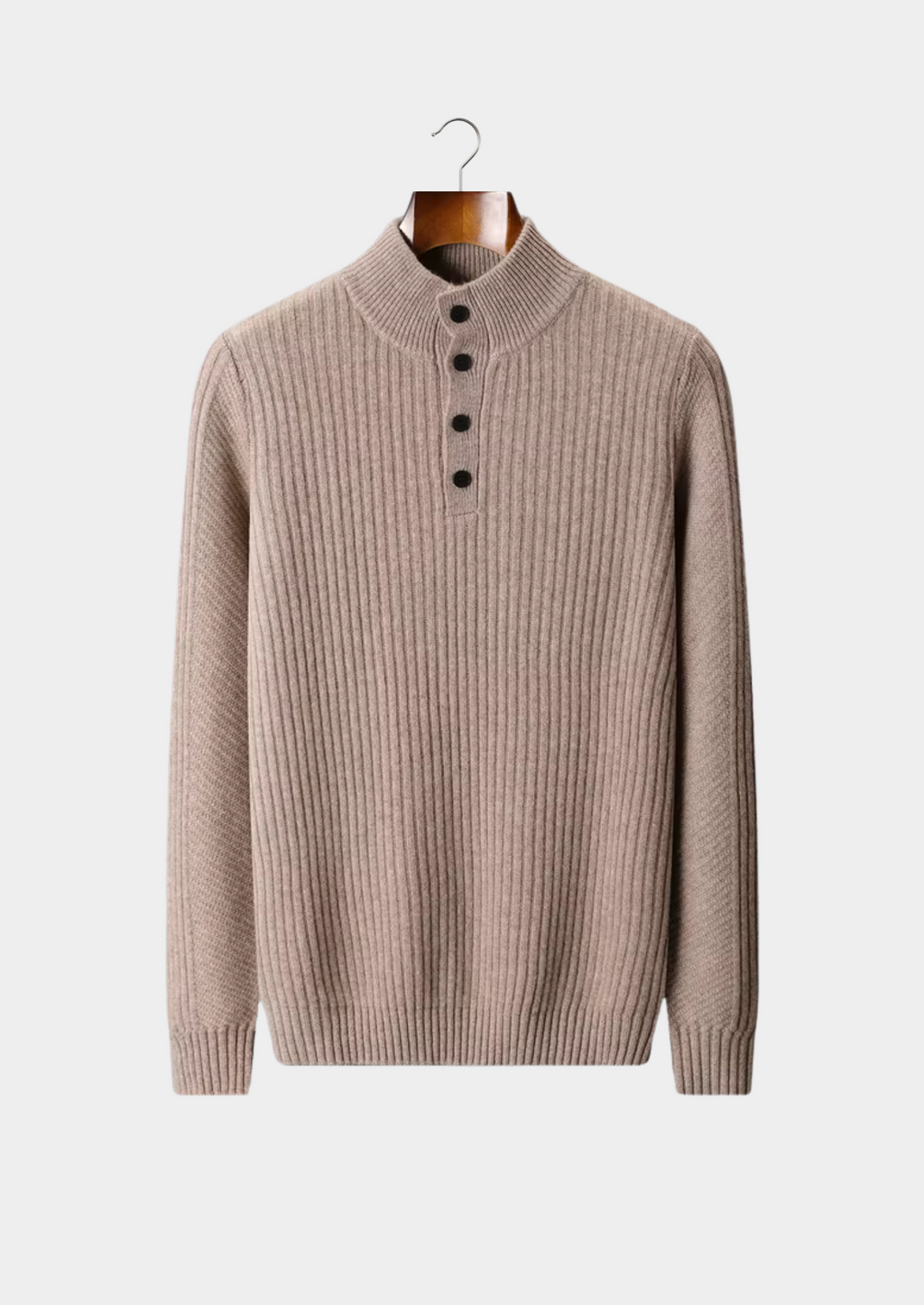 PURE EXTRA-FINE MERINO WOOL RIBBED HENLEY SWEATER