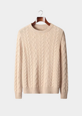 PURE EXTRA-FINE MERINO WOOL CABLE KNIT CREWNECK