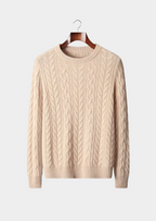 PURE EXTRA-FINE MERINO WOOL CABLE KNIT CREWNECK