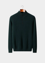 PURE EXTRA-FINE MERINO WOOL RIBBED HENLEY SWEATER