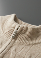 PURE EXTRA-FINE MERINO WOOL CABLE HALF ZIP