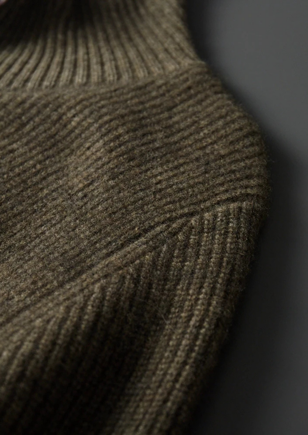 PREMIUM CASHMERE RIBBED HIGH COLLAR CARDIGAN