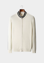 PURE EXTRA-FINE MERINO WOOL TWO TONE ZIP CARDIGAN