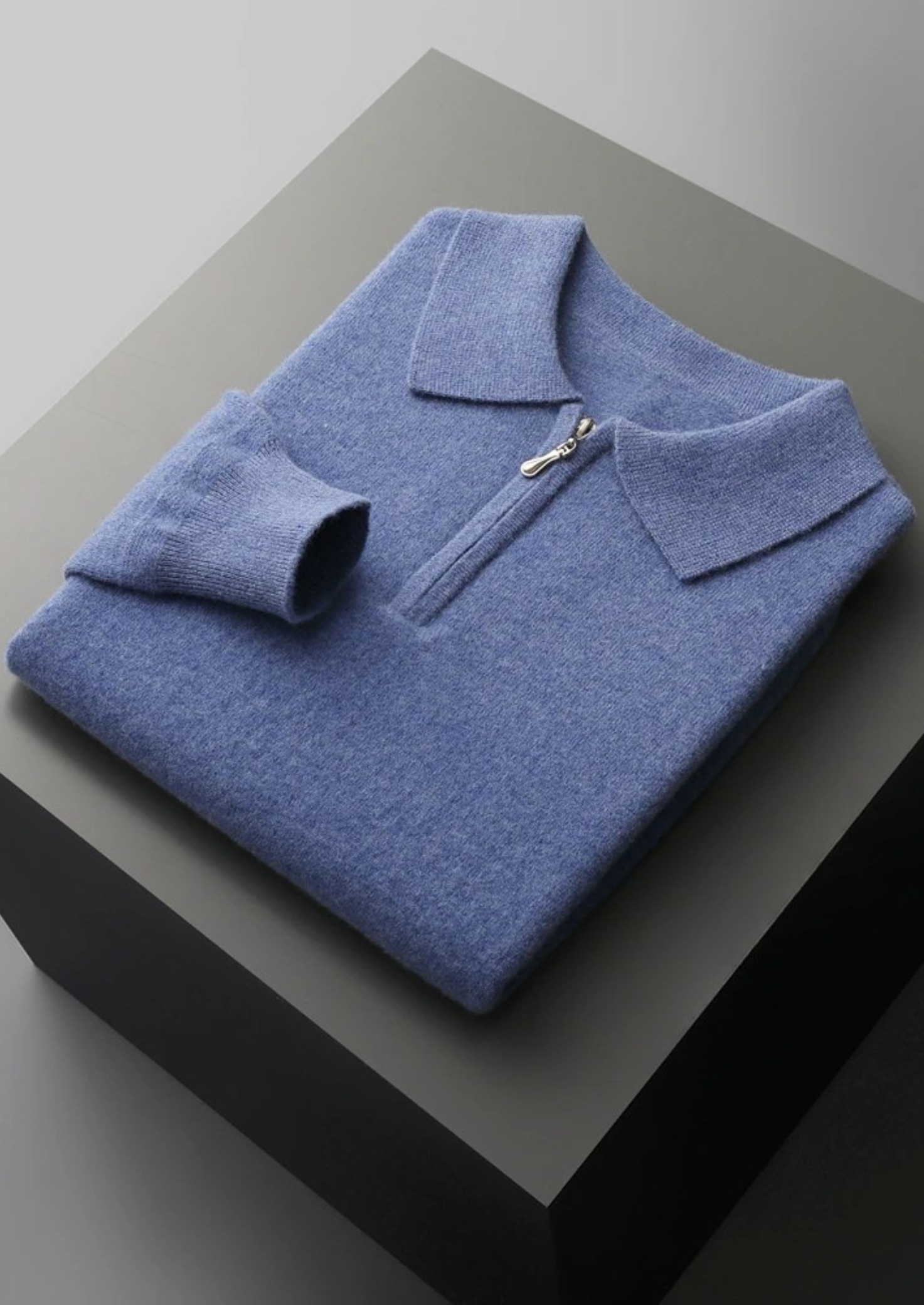 PURE EXTRA-FINE MERINO WOOL HALF ZIP POLO