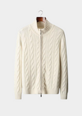 PURE EXTRA-FINE MERINO WOOL DUAL-ZIP CABLE CARDIGAN