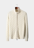 PURE EXTRA-FINE MERINO WOOL DUAL-ZIP CABLE CARDIGAN
