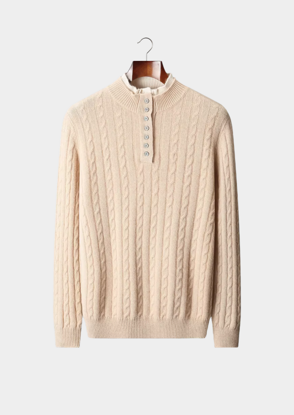 PURE EXTRA-FINE MERINO WOOL CABLE KNIT HENLEY SWEATER