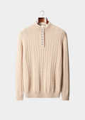 PURE EXTRA-FINE MERINO WOOL CABLE KNIT HENLEY SWEATER