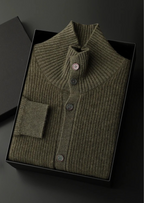 PREMIUM CASHMERE RIBBED HIGH COLLAR CARDIGAN
