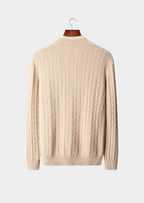PURE EXTRA-FINE MERINO WOOL CABLE KNIT HENLEY SWEATER