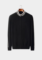 PURE EXTRA-FINE MERINO WOOL TWO TONE ZIP CARDIGAN