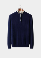 PURE EXTRA-FINE MERINO WOOL CABLE KNIT HENLEY SWEATER