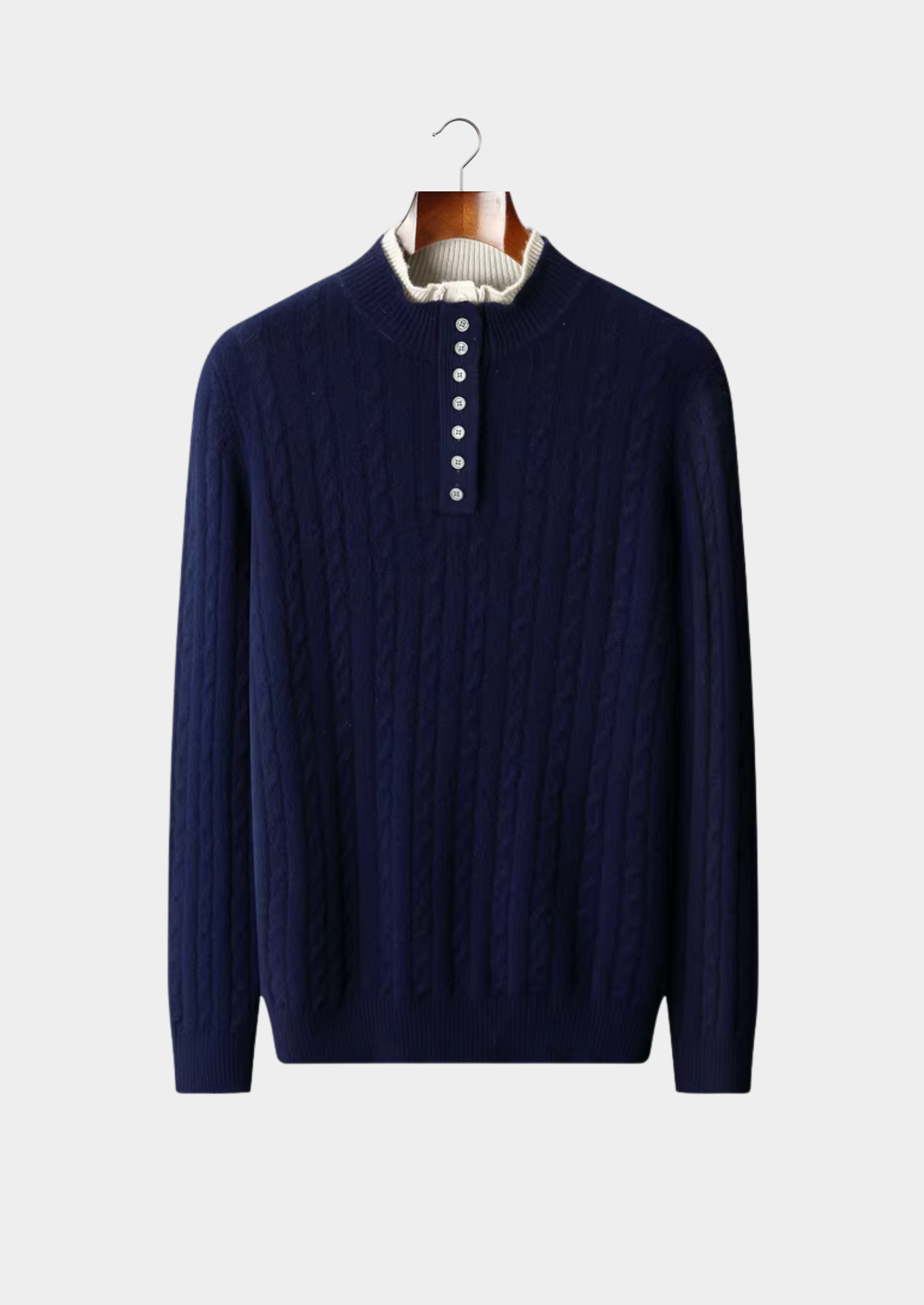 PURE EXTRA-FINE MERINO WOOL CABLE KNIT HENLEY SWEATER