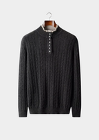 PURE EXTRA-FINE MERINO WOOL CABLE KNIT HENLEY SWEATER