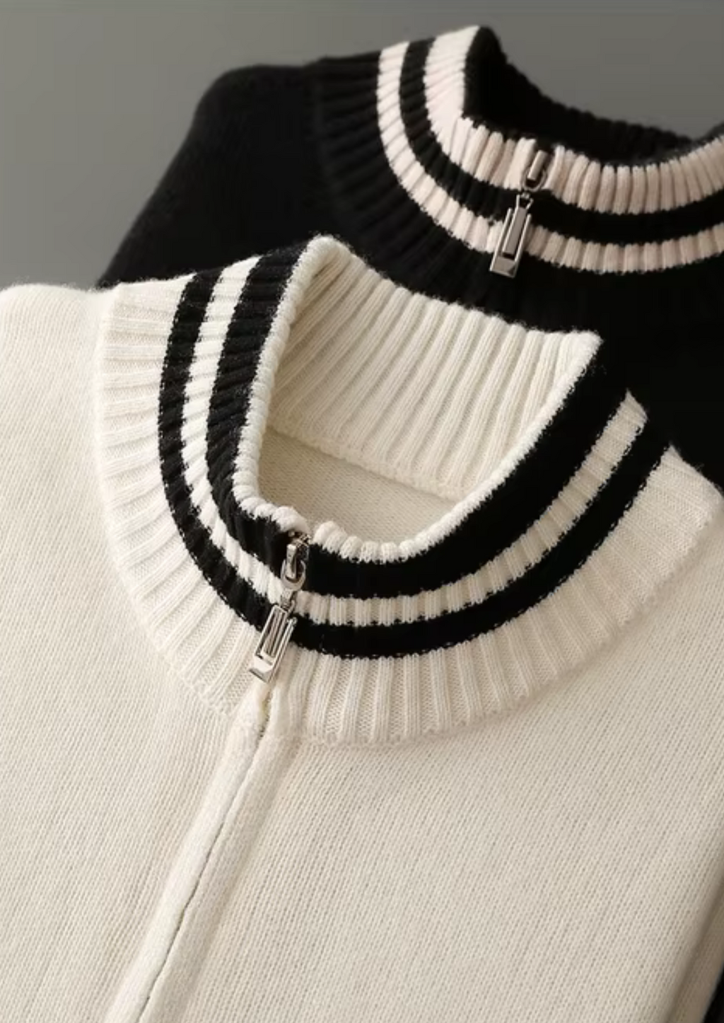 PURE EXTRA-FINE MERINO WOOL TWO TONE ZIP CARDIGAN