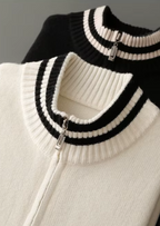 PURE EXTRA-FINE MERINO WOOL TWO TONE ZIP CARDIGAN