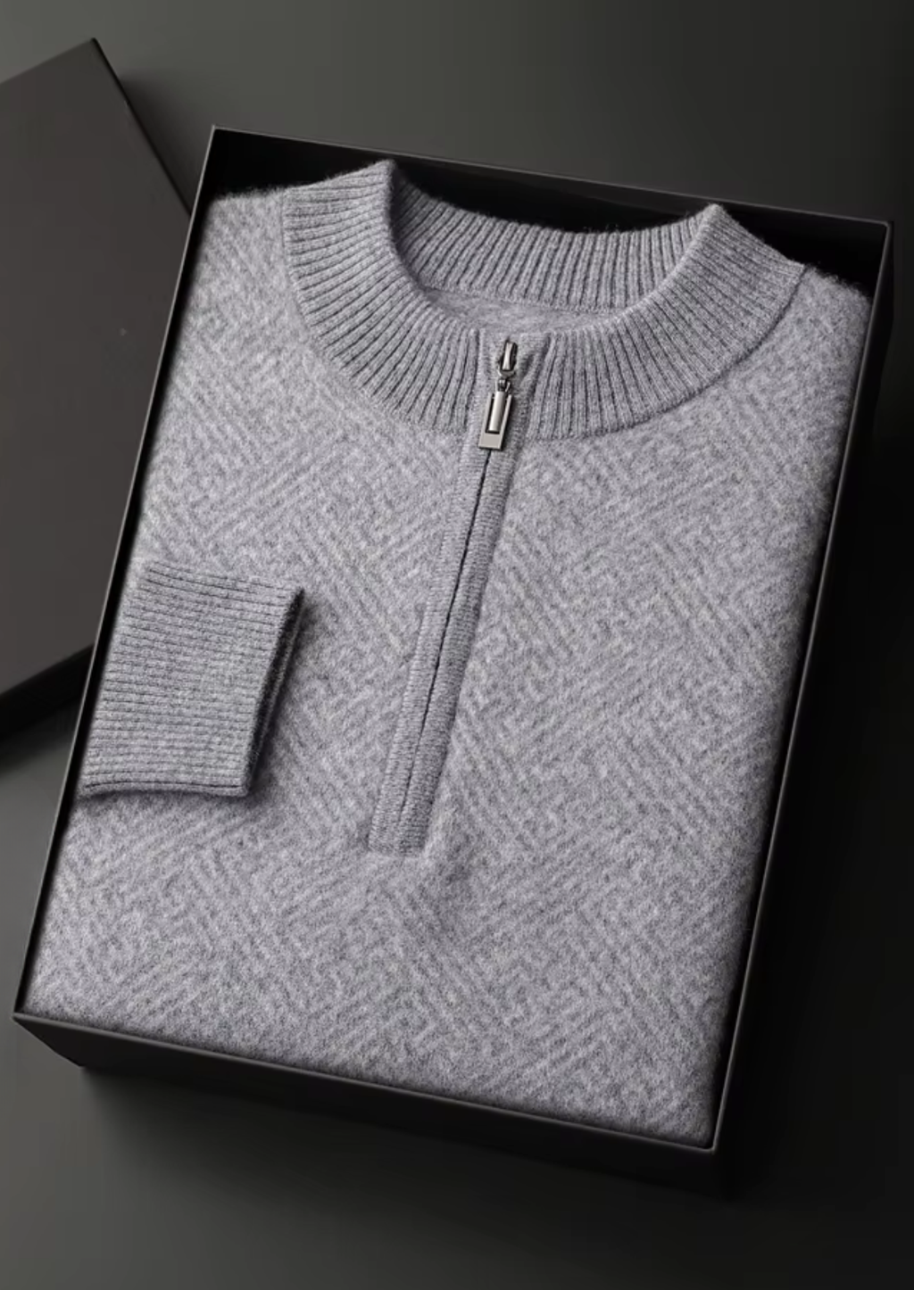 PREMIUM CASHMERE PATTERNED HALF-ZIP SWEATER
