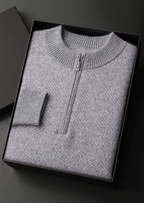 PREMIUM CASHMERE PATTERNED HALF-ZIP SWEATER