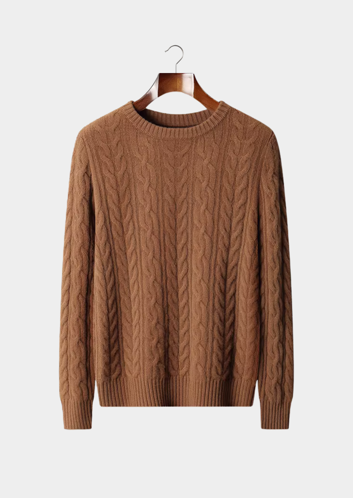 PURE EXTRA-FINE MERINO WOOL CABLE KNIT CREWNECK