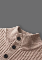 PURE EXTRA-FINE MERINO WOOL RIBBED HENLEY SWEATER