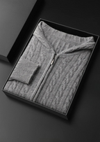 PREMIUM CASHMERE CABLE KNIT ZIPPER HOODIE