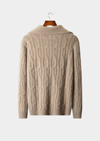 PURE CASHMERE CABLE HALF ZIP SWEATER