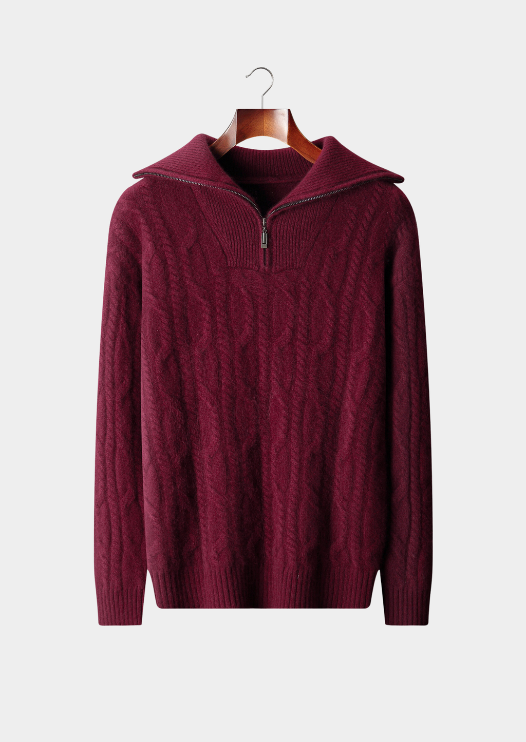 PURE CASHMERE CABLE HALF ZIP SWEATER
