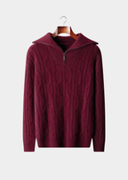 PURE CASHMERE CABLE HALF ZIP SWEATER