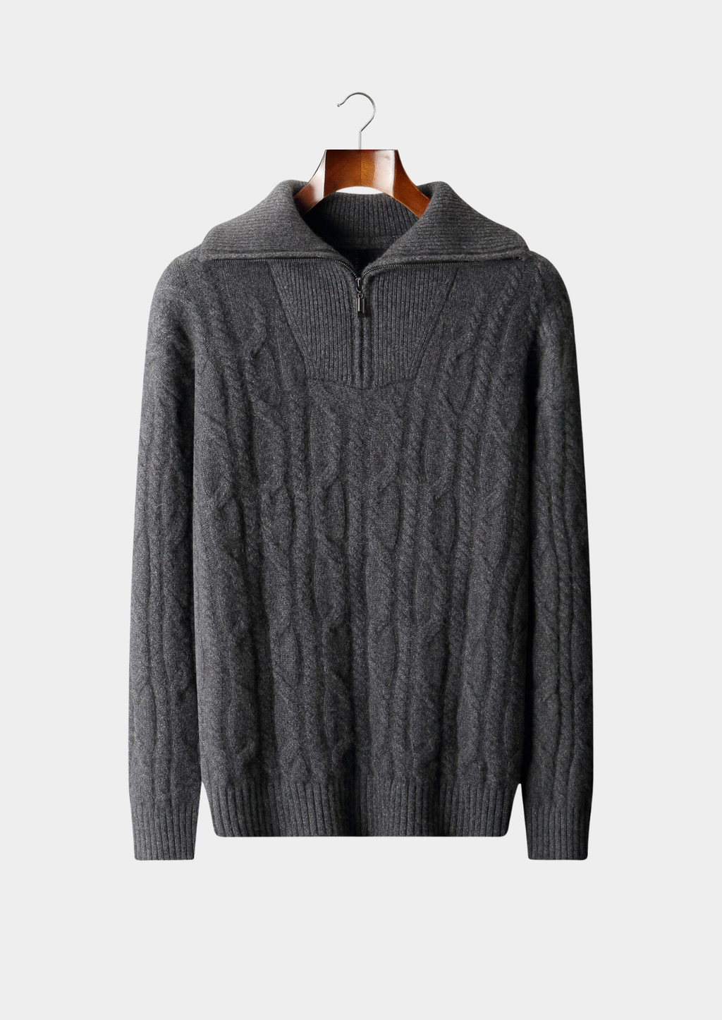 PURE CASHMERE CABLE HALF ZIP SWEATER