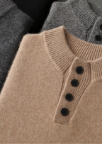 PURE CASHMERE BEIGE BUTTON SWEATER