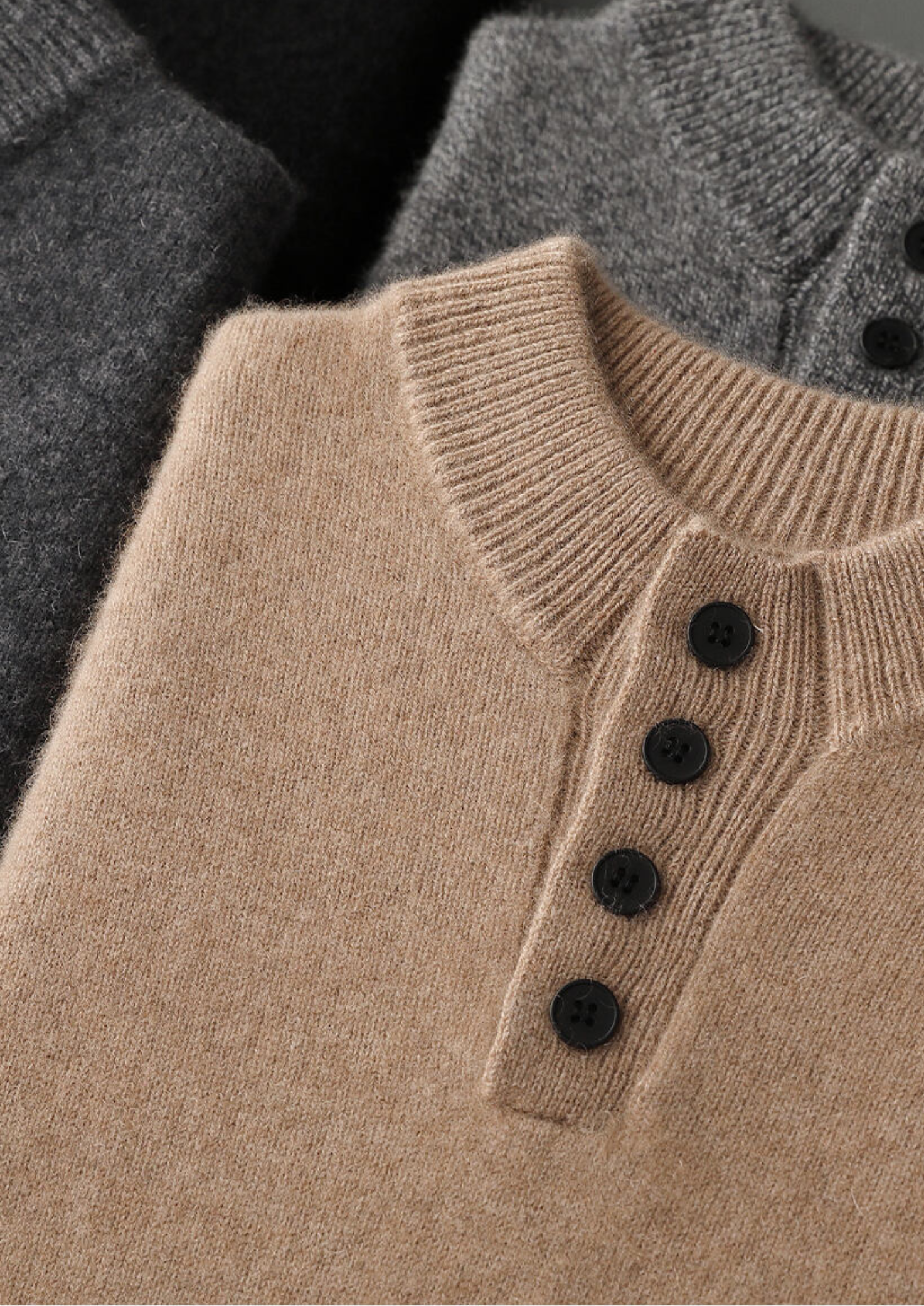 PURE CASHMERE BEIGE BUTTON SWEATER
