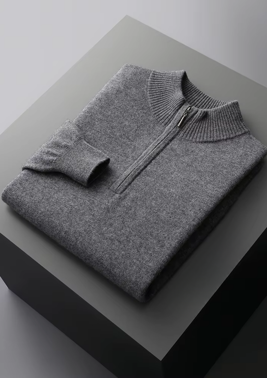 PURE EXTRA-FINE MERINO WOOL HALF ZIP SWEATER
