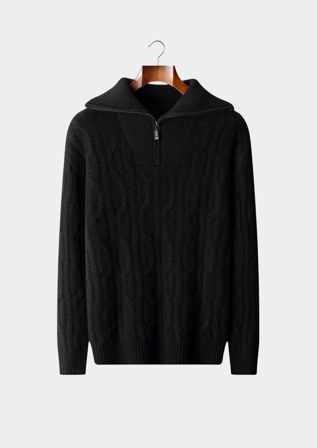 PURE CASHMERE CABLE HALF ZIP SWEATER