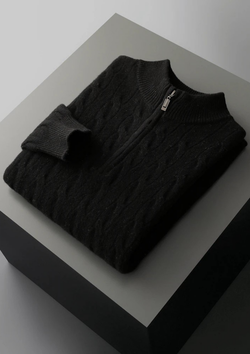 PURE EXTRA-FINE MERINO WOOL CABLE HALF ZIP