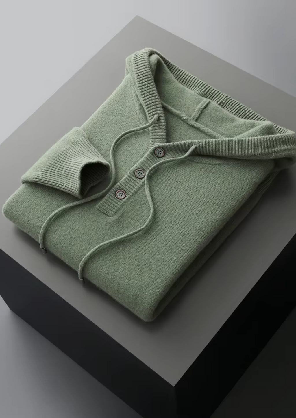 PURE EXTRA-FINE MERINO WOOL BUTTON HOODIE