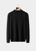 PURE CASHMERE BLACK BUTTON SWEATER