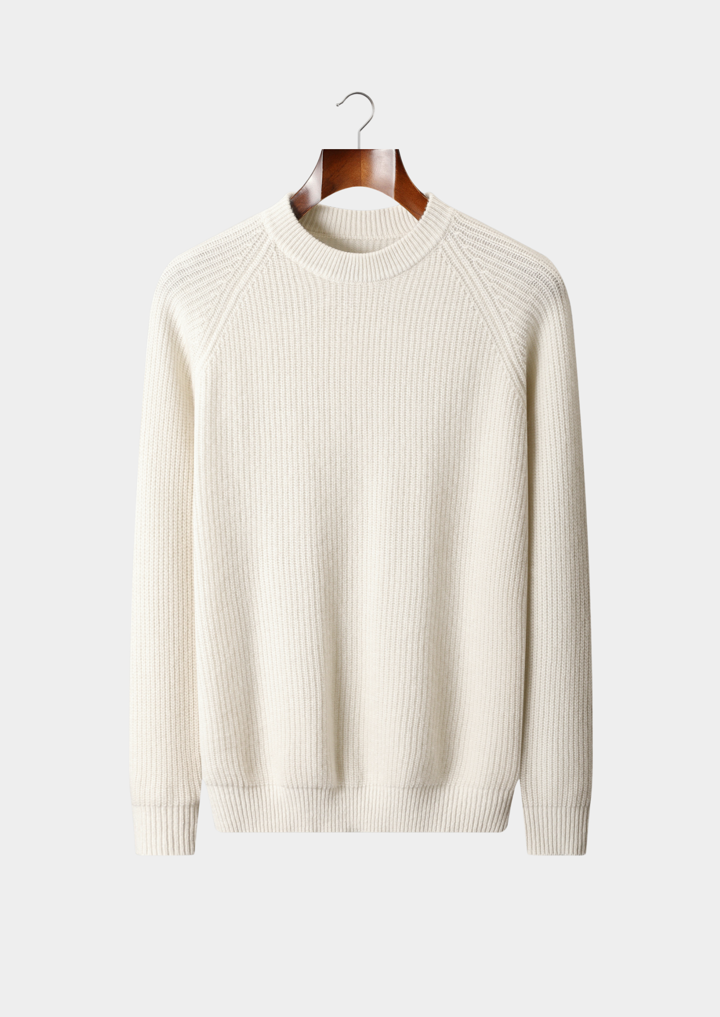 PURE EXTRA-FINE MERINO WOOL RIBBED RAGLAN CREWNECK
