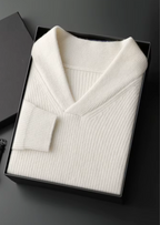 PREMIUM CASHMERE RIBBED V-NECK SWEATER