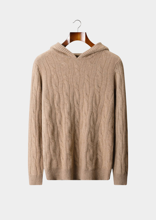 PURE CASHMERE CABLE KNIT HOODIE