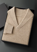 PREMIUM CASHMERE RIBBED V-NECK SWEATER