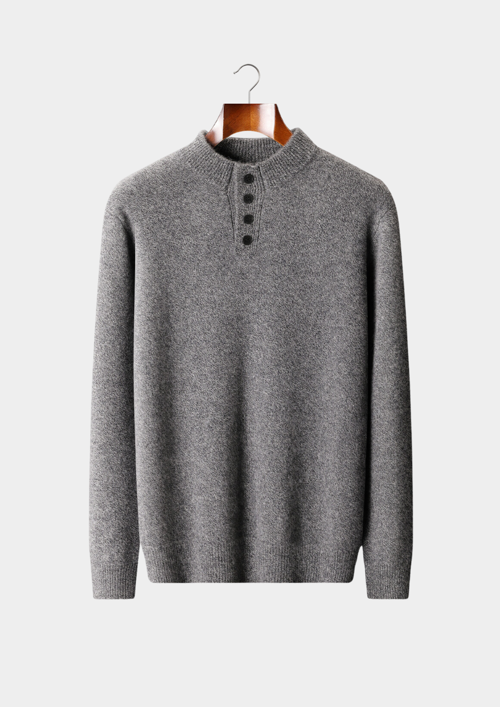 PURE CASHMERE LIGHT GRAY BUTTON SWEATER