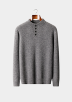 PURE CASHMERE LIGHT GRAY BUTTON SWEATER