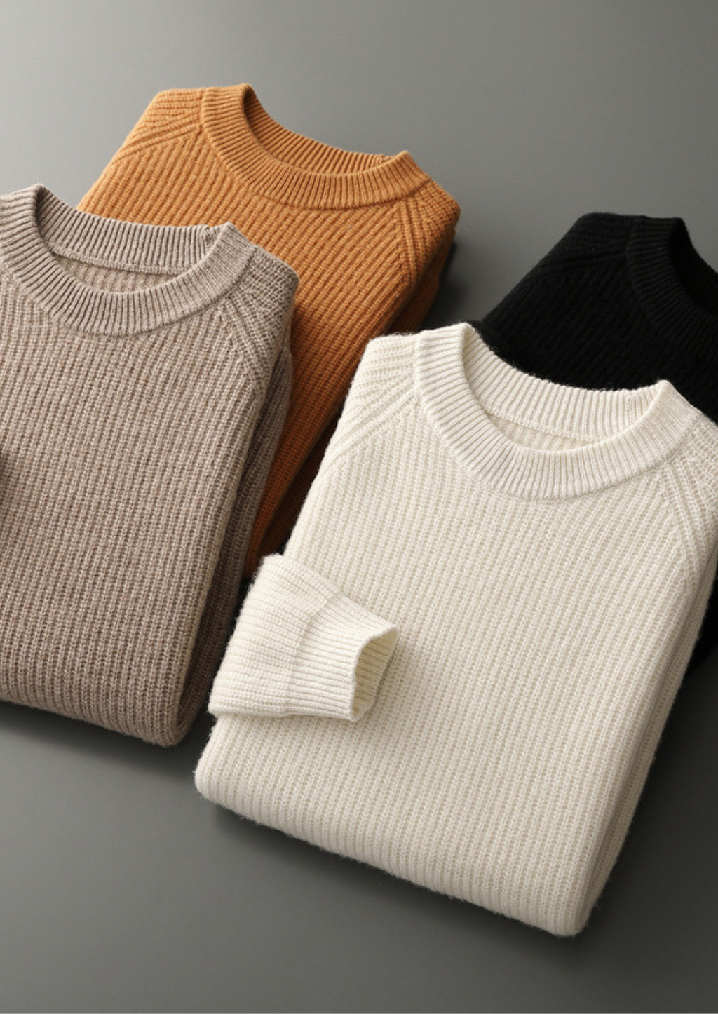PURE EXTRA-FINE MERINO WOOL RIBBED RAGLAN CREWNECK