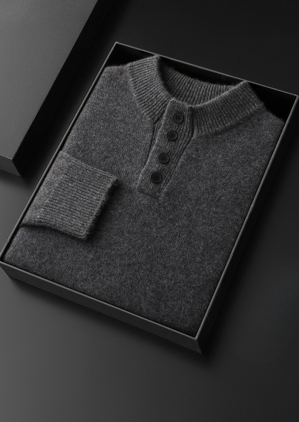 PURE CASHMERE DARK GRAY BUTTON SWEATER